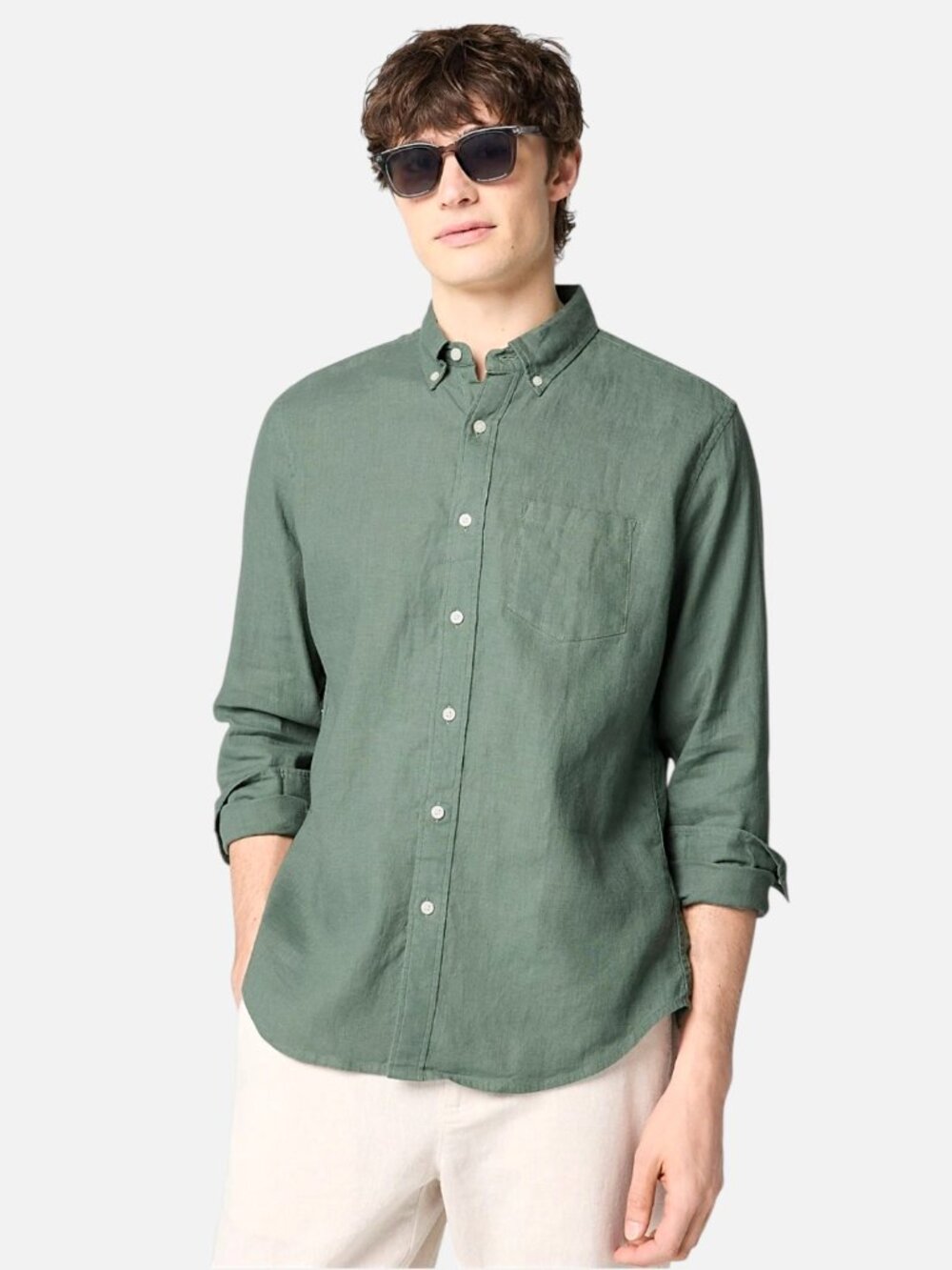 J. Crew Topiary sage green classic minimalist linen cotton button shirt XXL New